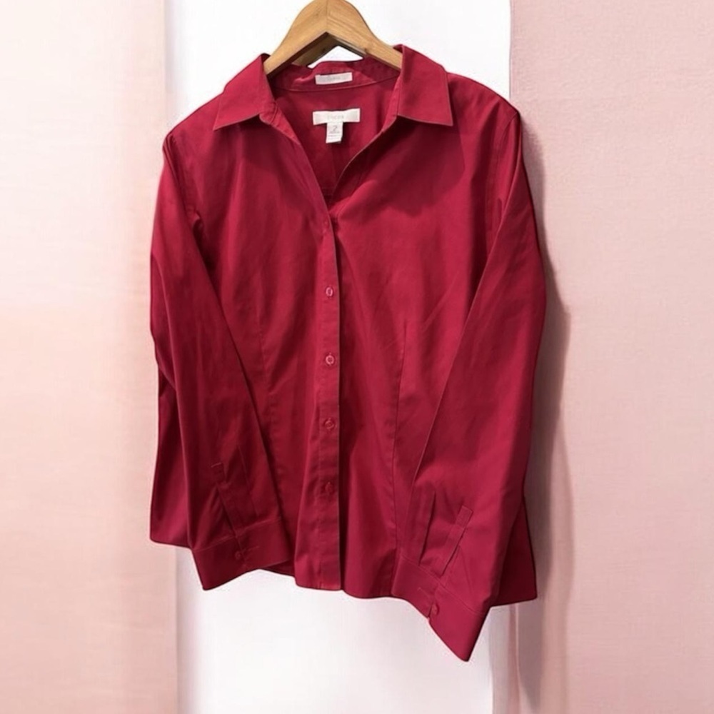Chico's Burgundy Long Sleeve Button Down Tunic Top Large